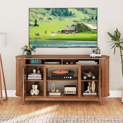 Fluted Tv Stand With Sliding Doors And Storage Shelf, Curved Tv Console by George Oliver