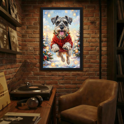 Animals Christmas Dog In Red Sweater Jumping