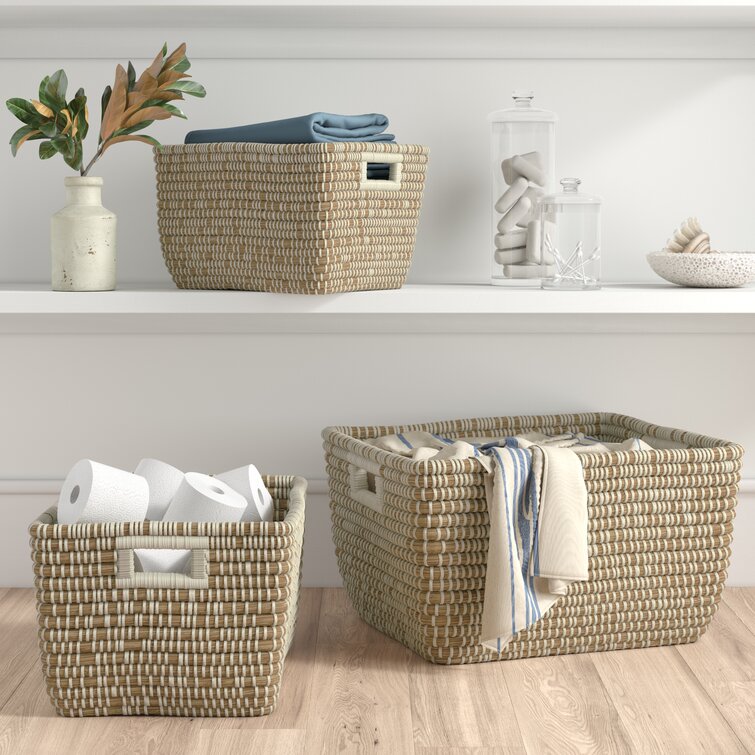 Baum Faux Wicker Woodstrip Edge 3 Piece Plastic Basket Set