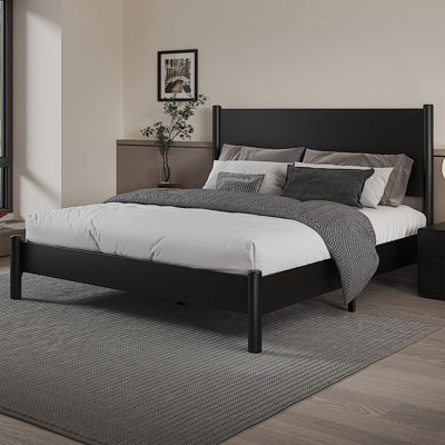 Grand lit plateforme avec tête de lit, support de lattes en bois, espace sous le lit de 7,3 pouces, conception silencieuse, assemblage facile, noir