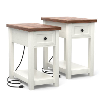 Narrow Side Table With Drawer And Shelves