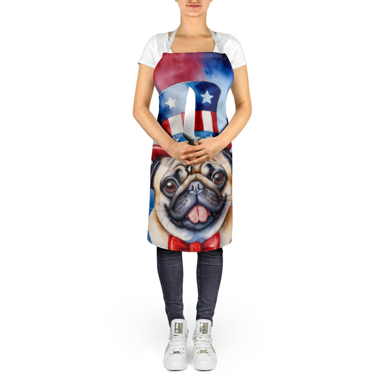 Patriotic American Apron, White Pug