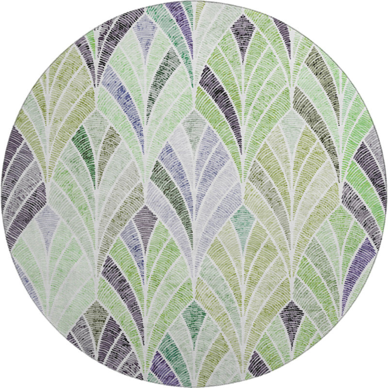 Premium Machine Washable Prisco Green Rug, Round 8'