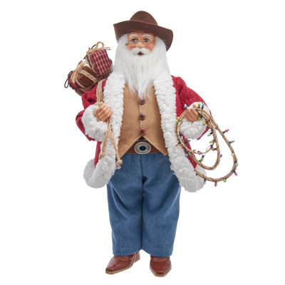 Kurt Adler 18" KSA Kringles Western Santa With Bag & Lasso