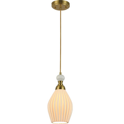 1-Light Brass Ceramic Pendant Light