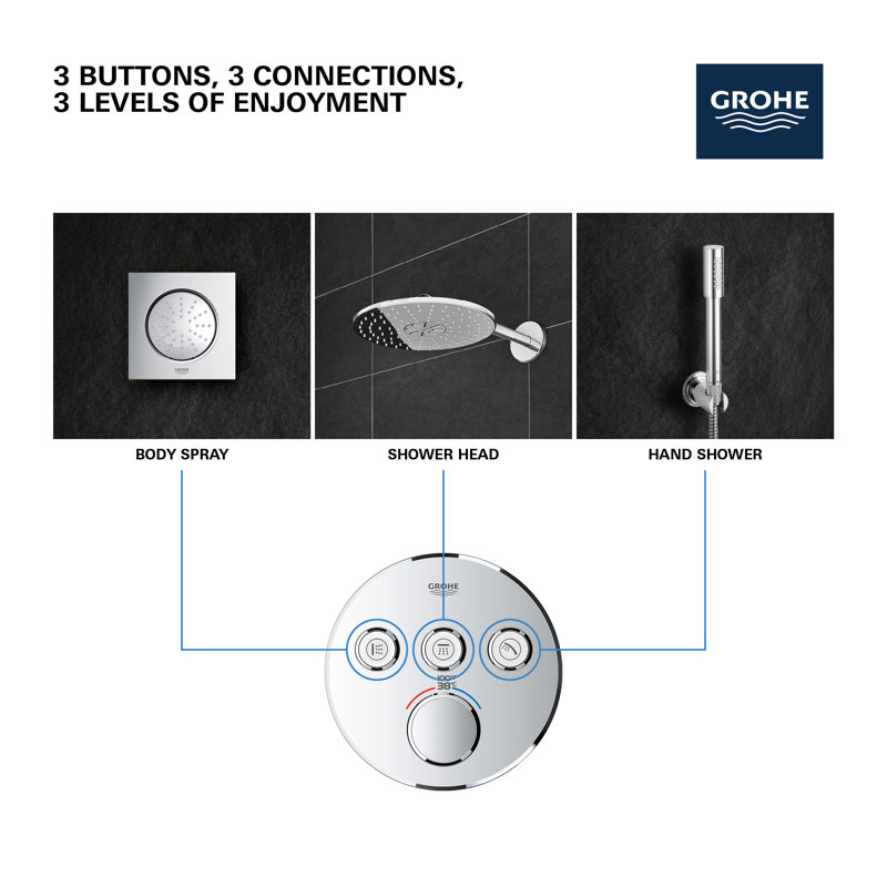 GROHE Grohtherm Triple-Function Shower Thermostatic Valve Trim Kit, Brushed Nickel