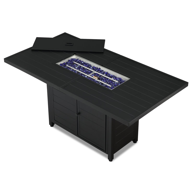 60'' Outdoor Propane Firepit Table, Rectangular Aluminum Propane Smokeless Fire Pit Table with Wind Guard, Lid