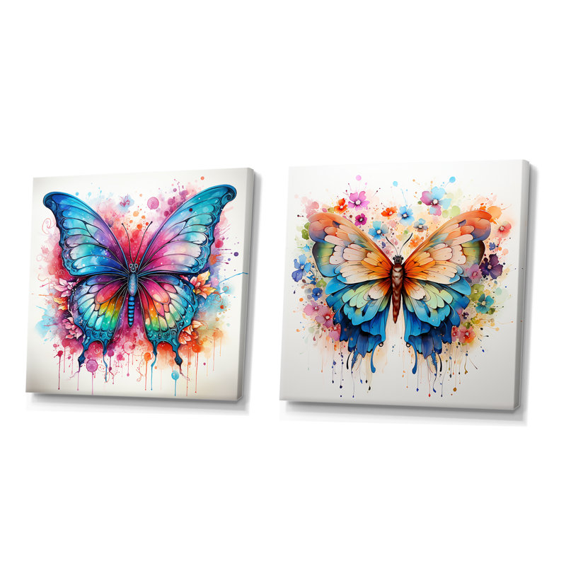 «Colorful Butterfly I», ensemble de 2 impressions sur toile d'insectes et d'insectes, H 36 po x l 73 po x P 1,5 po
