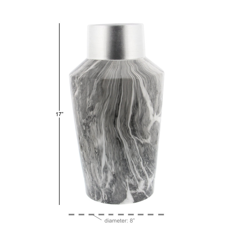 Vase de table en céramique argent / gris, H 14 po x l 8 po x P 8 po