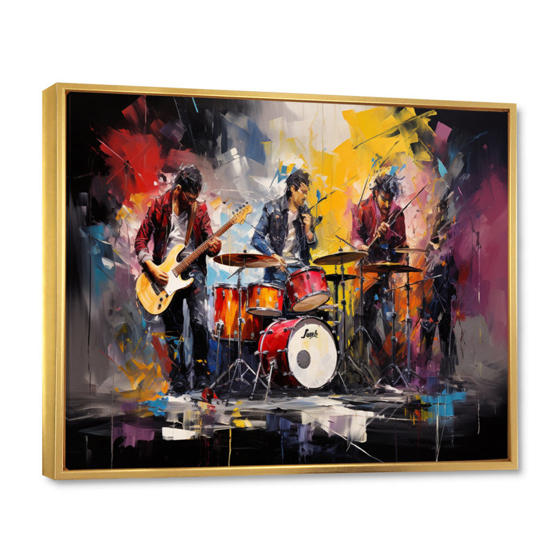 Rock Band In Action III sur toile, H 34 po x l 44 po x P 1,5 po, Cadre flottant doré