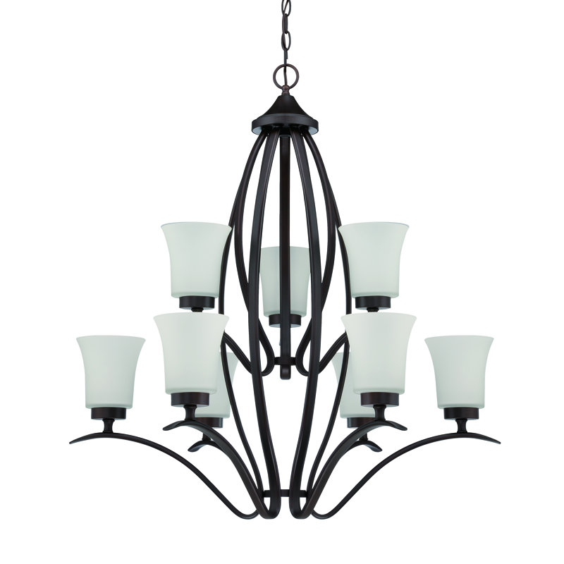 Lustre à niveaux ombrés 9 lumières Grampian, Bronze vieilli brossé