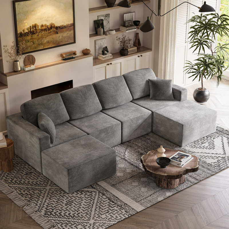 Boneless U-Shaped Modular Sectional Sofa, Cloud L-Shaped Sectional Couch with Deep Seat for Living Room Bedroom