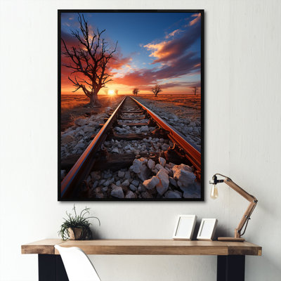 " Railway Track In Sunset Landscape "