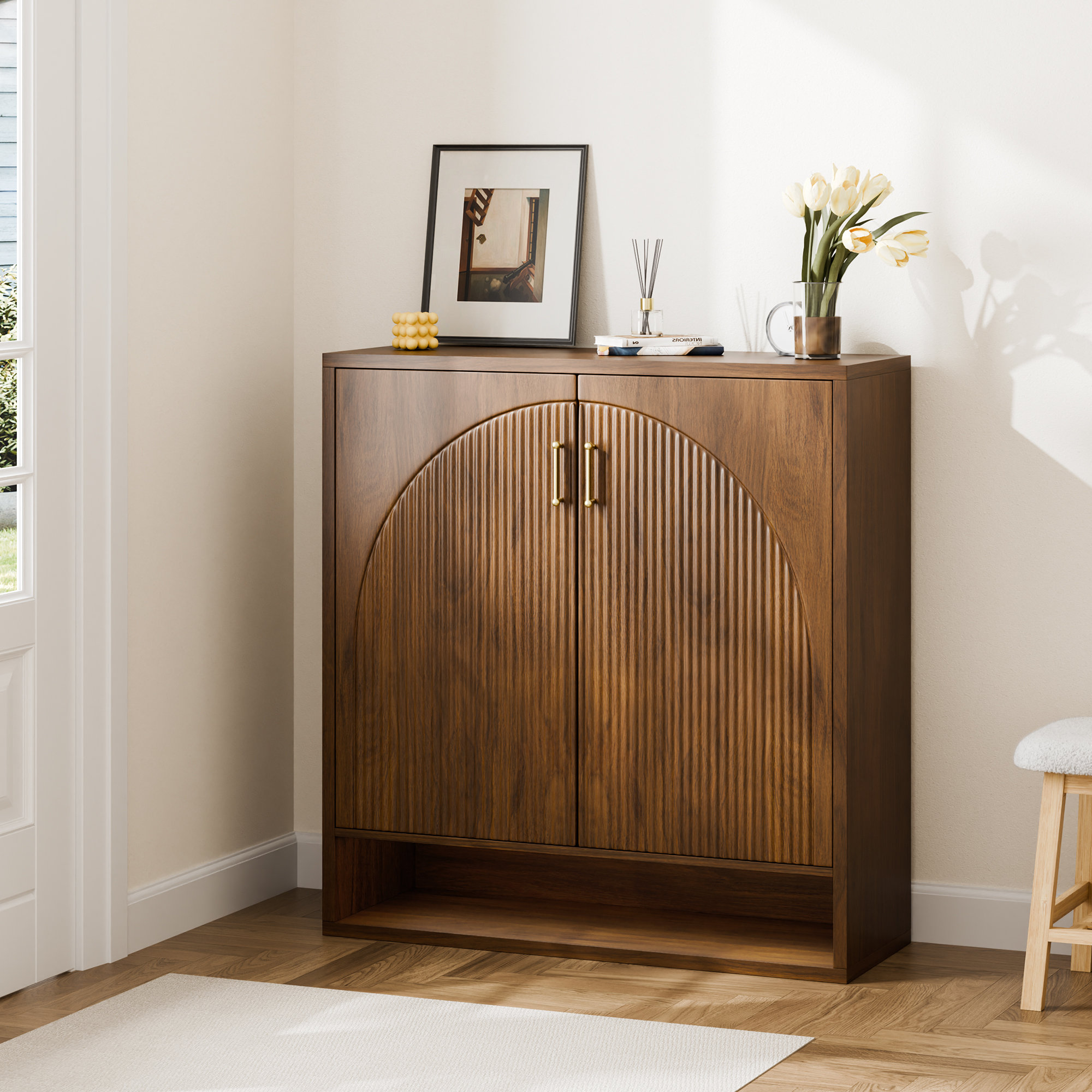 30-Pair Fluted Shoe Storage Cabinet
