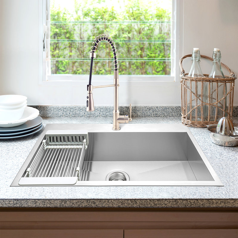 30-Inch Brushed Stainless Steel Single Bowl Kitchen Sink with Faucet
