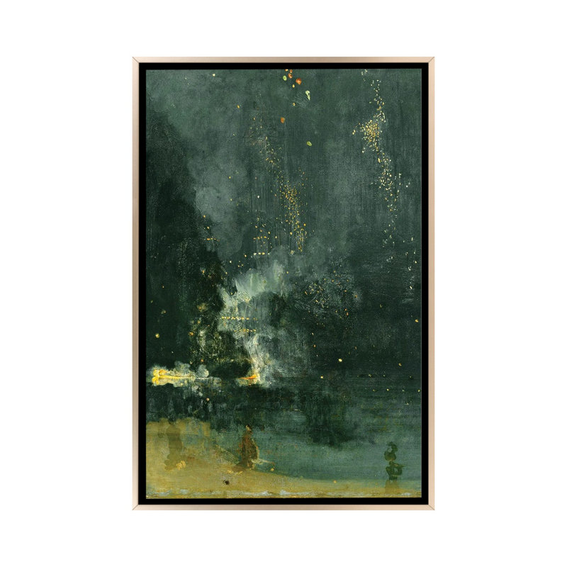 Nocturne en noir et or The Falling Rocket - reproduction d'art murale - toile encadrée, 48 po x 32 po, Toile avec cadre