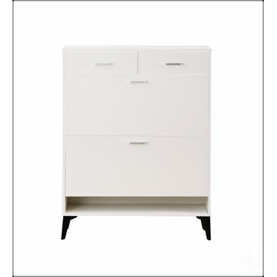 Large size Shoe Cabinet,Free Standing Tipping Bucket Shoe Rack Organizer with 2 Flip Drawers