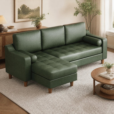 Canapé d'angle en L de 226 cm (88,9 po), canapé moderne en cuir de style milieu du siècle avec méridienne convertible et assise profonde pour salon, appartement et salle de séjour.