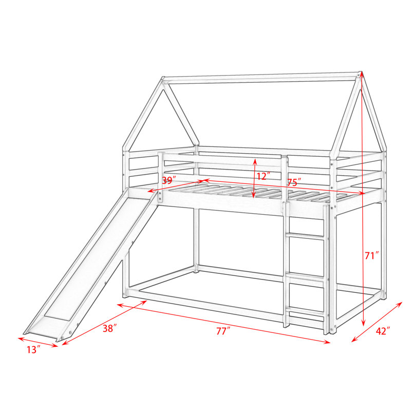 Pugsley Kids Twin Over Twin Bunk Bed, Gray