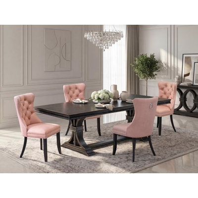 Cet ensemble de salle à manger moderne 5 pièces comprend une table de cuisine rectangulaire et 4 chaises de salle à manger en tissu de polyester rouge beige, noir sablé