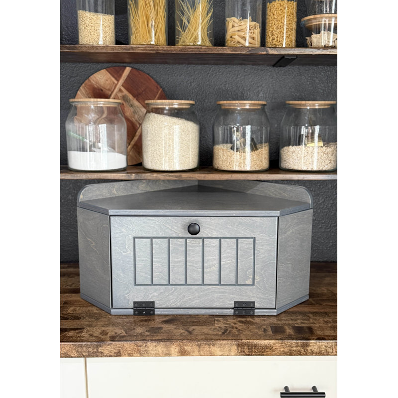 Boîte à pain de coin fabriquée à la main pour comptoir de cuisine, Gris
