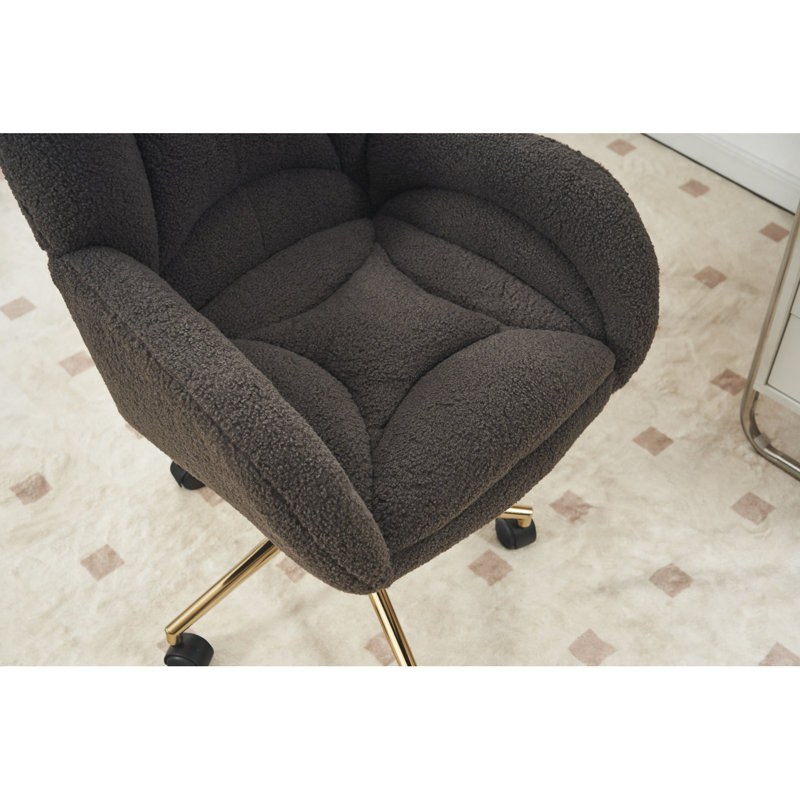 Chaise de bureau pivotante en tissu Teddy 360 avec base en métal et roues universelles, Gris foncé