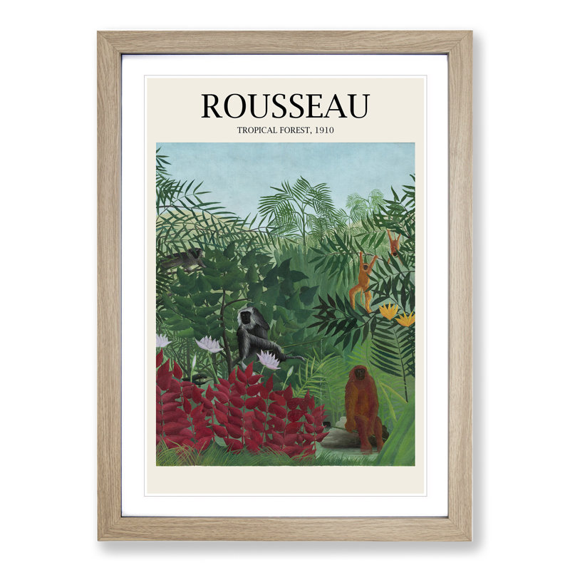 Tropical Forest with Monkeys by Henri Rousseau - Picture Frame Painting, 48cm H x 36cm W x 2cm D, Oak Framed