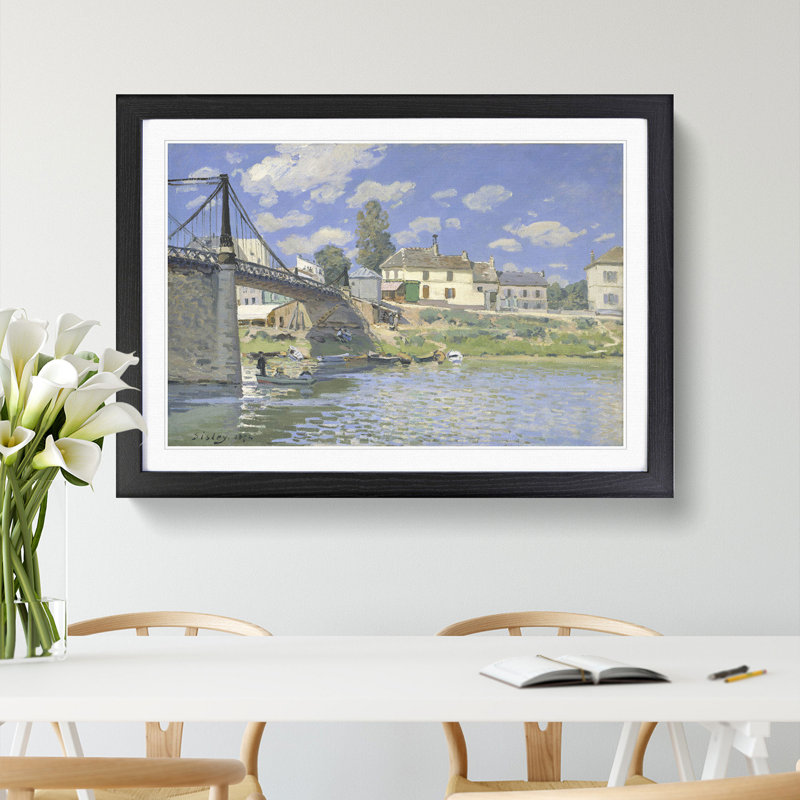 Bridge at Villeneuve-La-Garenne by Alfred Sisley - Picture Frame Painting, 27cm H x 36cm W x 2cm D, Black