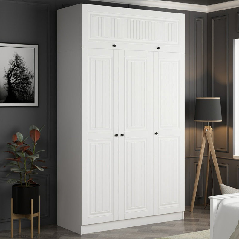 Elegant White Wardrobe with Numerous Shelves, 53.1 x 92.5 x 20.5 inches | 100% Melamine Coated Particle Board, Thickness: 0.7 inches | Traditional Design, 11.0 lbs Shelf Capacity, Perfect for Organized Storage