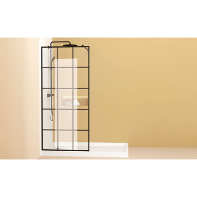 Écran de douche encadré de 34 po de largeur x 72 po de hauteur avec verre trempé imprimé en soie de 1/4 po de 6 mm, structure en aluminium noir mat, antirouille, configuration réversible pour la salle de bain, grande porte en verre de style américain,