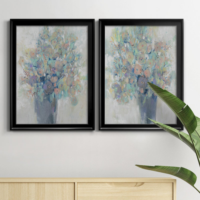 Bouquet I - ensemble de 2 impressions encadrées sur toile, Cadre noir, H 42,5 po x l 30,5 po x P 1,25 po