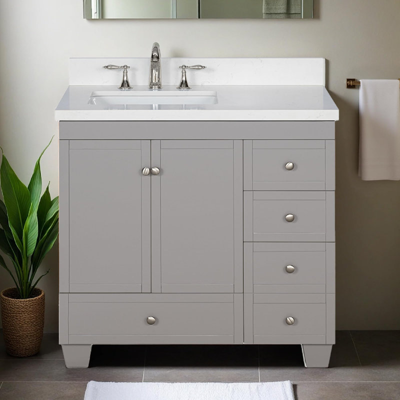 Meuble-lavabo 36 po avec lavabo Lavanti Depos - 100% bois massif de qualité supérieure, meuble-lavabo gris élégant avec meuble de rangement