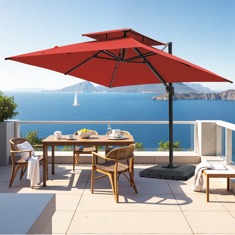 Parasol de patio extérieur en porte-à-faux 116 "x 116" avec base lestée, Rouge
