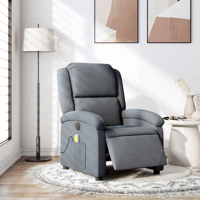 Fauteuil inclinable de massage Ebern Designs, Poussoir électrique, Grey Polyester