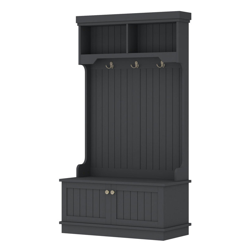 Hall Tree With Storage Shoe Bench For Entryway And Hallway, 4-In-1 Design Coat Racks With Hooks For Living Room, Black, Black