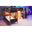Lit superposé simple en L avec lit mezzanine simple, bureau intégré, tablettes et lumières DEL, noir et rouge