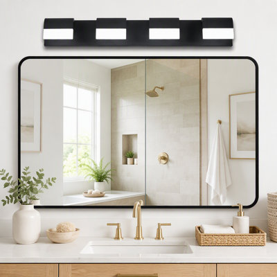 Luminaire de salle de bain 4 lumières en acrylique noir mat pour miroir, douche et décor de salle de bain