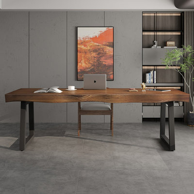 Nut-brown + Black Rectangular Solid Wood desk