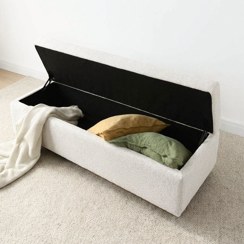 Banc de rangement rembourré 60 po Modern, Blanc