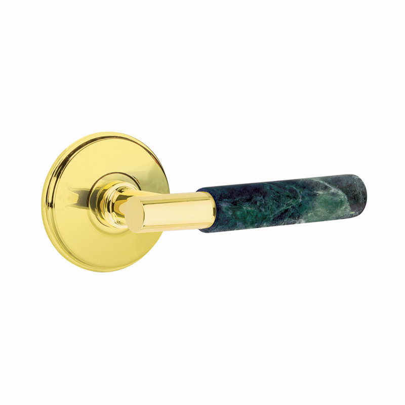 Ensemble de leviers de passage Emtek Select, rosette Watford, tige en T, CF, Laiton non laqué / marbre vert