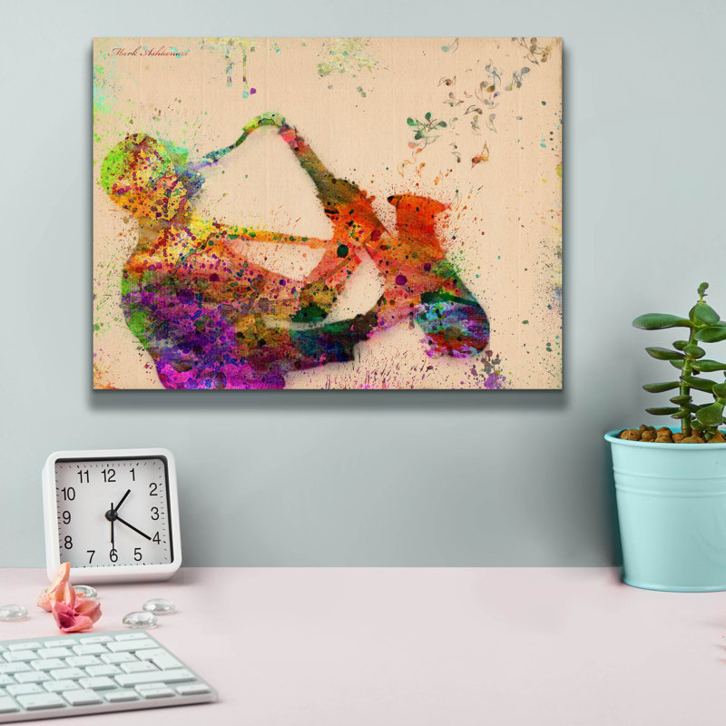 «Watercolor Saxophone» par Mark Ashkenazi, art mural sur toile, H 12 po x l 16 po x P 0,75 po