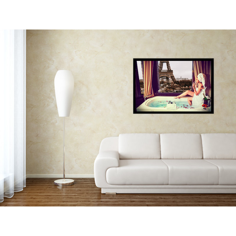 A Night In Paris - Print on Plastic / Acrylic, 80cm H x 120cm W x 10cm D, Black Frame