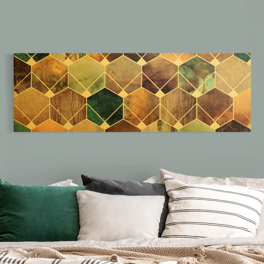 Leinwandbild Golden Geometry - Turquoise Art Deco