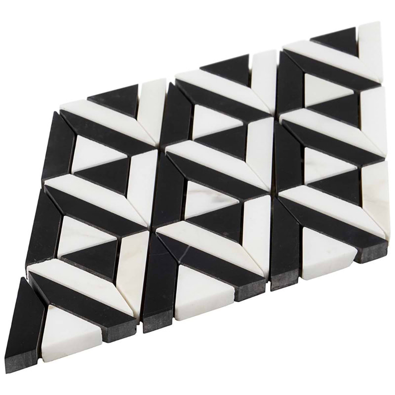Monroe Triangle Calacatta And Mosaic Tile, Black/White