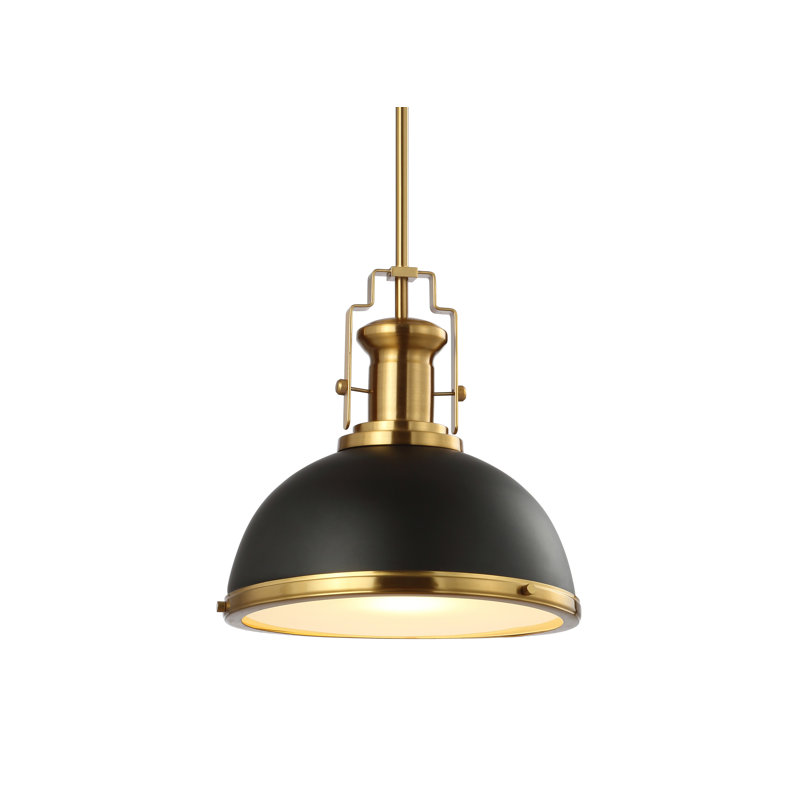 Staub 1-Light Modern Industrial Metal LED Dome Pendant, Brass Gold/Black, 13.5" H x 13" W x 13" D