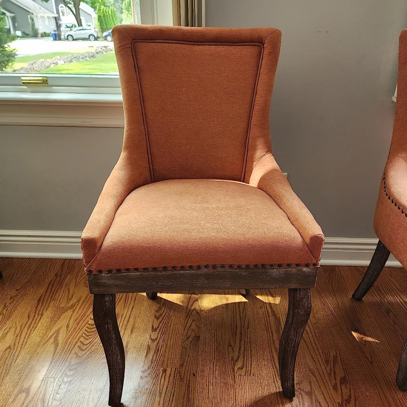 Ensemble de 6 chaises de salle à manger rembourrées en tissu épaissi et cloutées, Orange