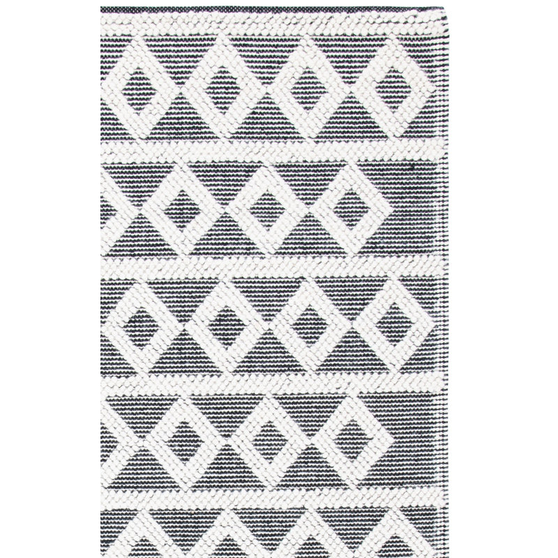 Tapis géométrique en coton tissé à la main gris / crème Wynne Natura, Rectangle 5 pi x 8 pi