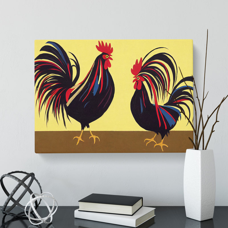 Two Roosters Abstract - Wrapped Canvas, 40cm H x 60cm W x 3cm D