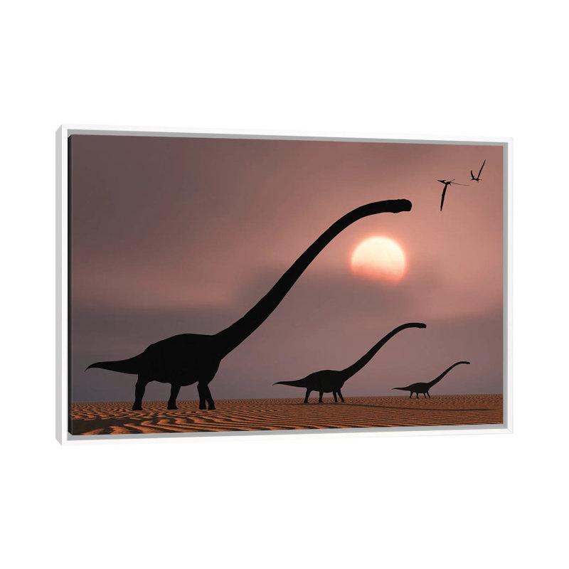 A Herd of Omeisaurus Dinosaurs Silhouetted Against a Jurassic Sky 1 Piece Single Picture Frame and Floater Frame Wall Art on Canvas