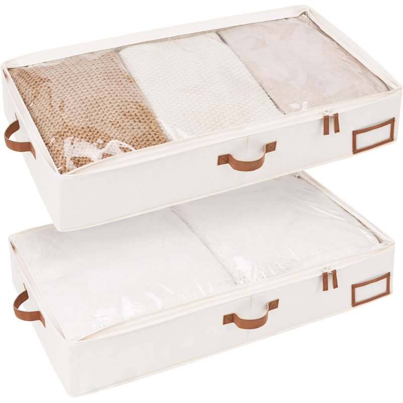 Grands contenants de rangement sous le lit avec poignées et porte-étiquette, paquet de 2 bacs sous le lit en tissu ultra-épais, organisateur de placard pour vêtements, couvertures, chandail
